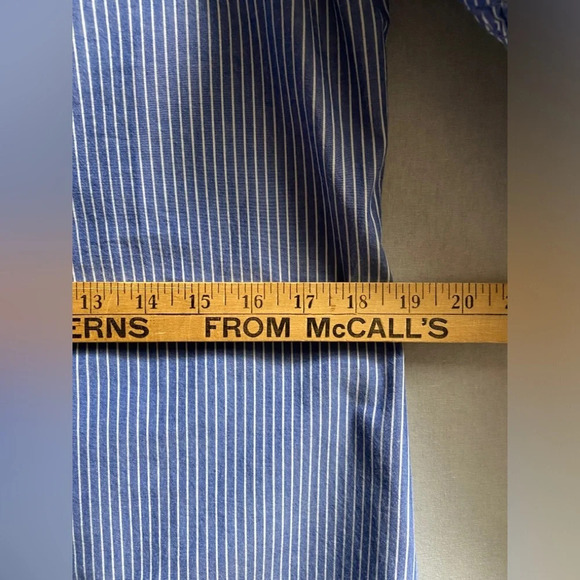 BeachLunchLounge Anthropologie  Cotton Blue/White Striped Bell Sleeve Dress Sz M - Picture 6 of 9